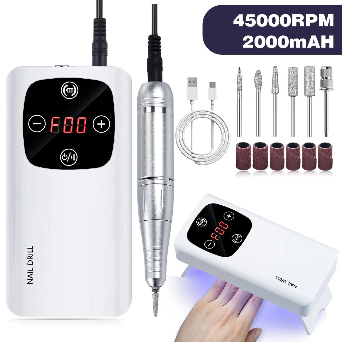 Rechargeable Portable Electric Nail Drill Machine 45000RPM Professional Nail Polisher