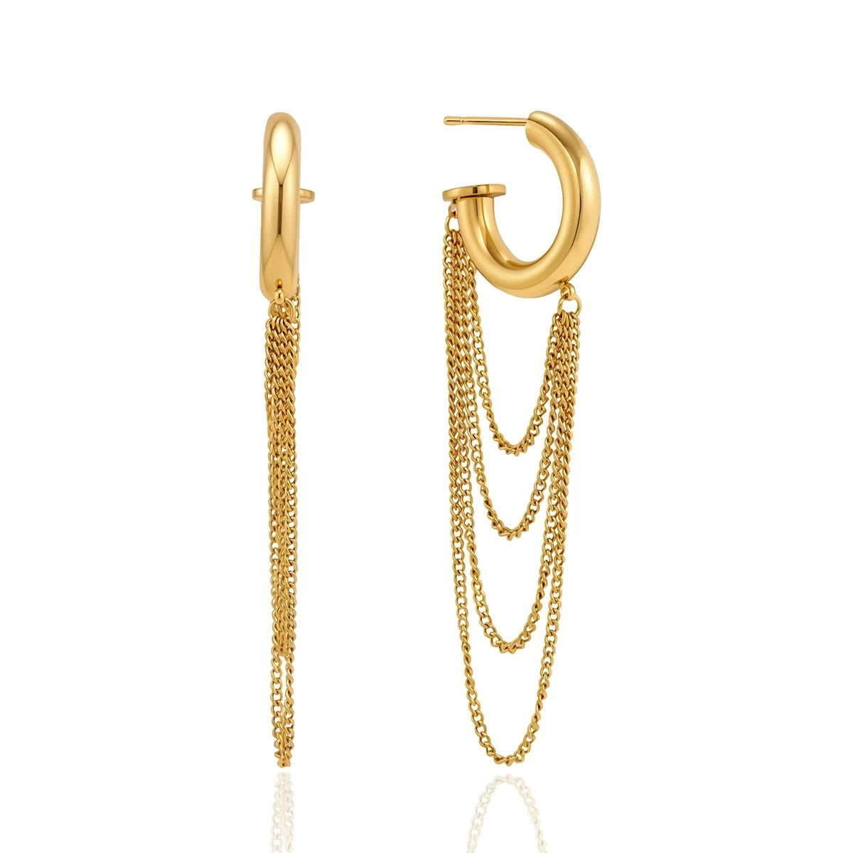 Minimalist 18k Gold Plated Stainless Steel Chain Tassel Huggie Hoops Stud Earrings