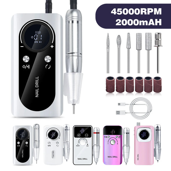 Rechargeable Portable Electric Nail Drill Machine 45000RPM Professional Nail Polisher