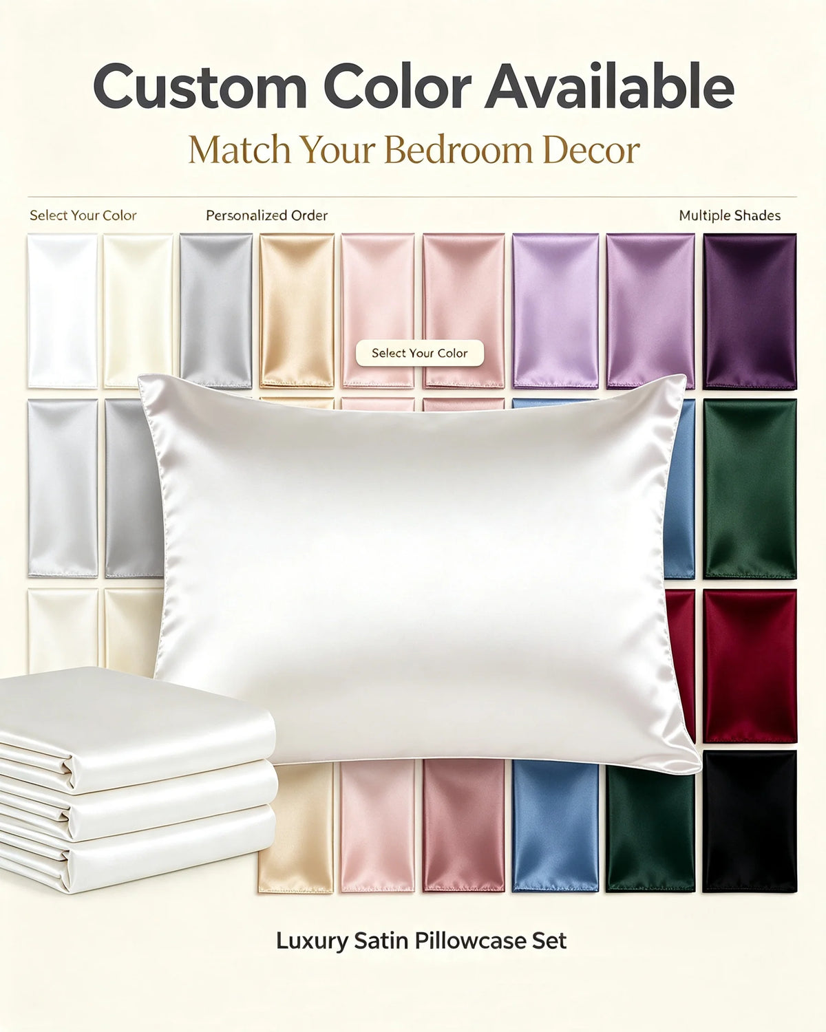 4Pcs Luxury Satin Pillowcase Set Silky Smooth Fabric for Hair & Skin Care Hypoallergenic