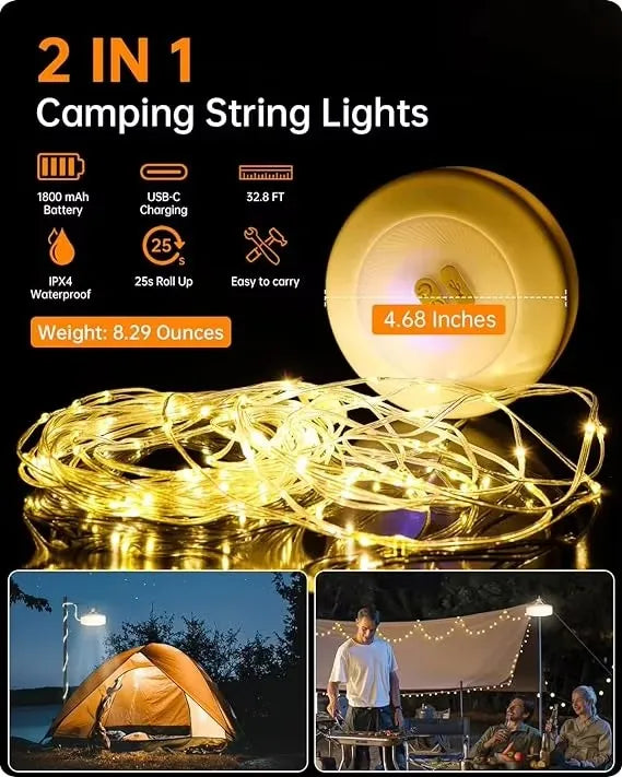 LED Camping Light Rechargeable Waterproof String Light Portable Atmosphere Lamp