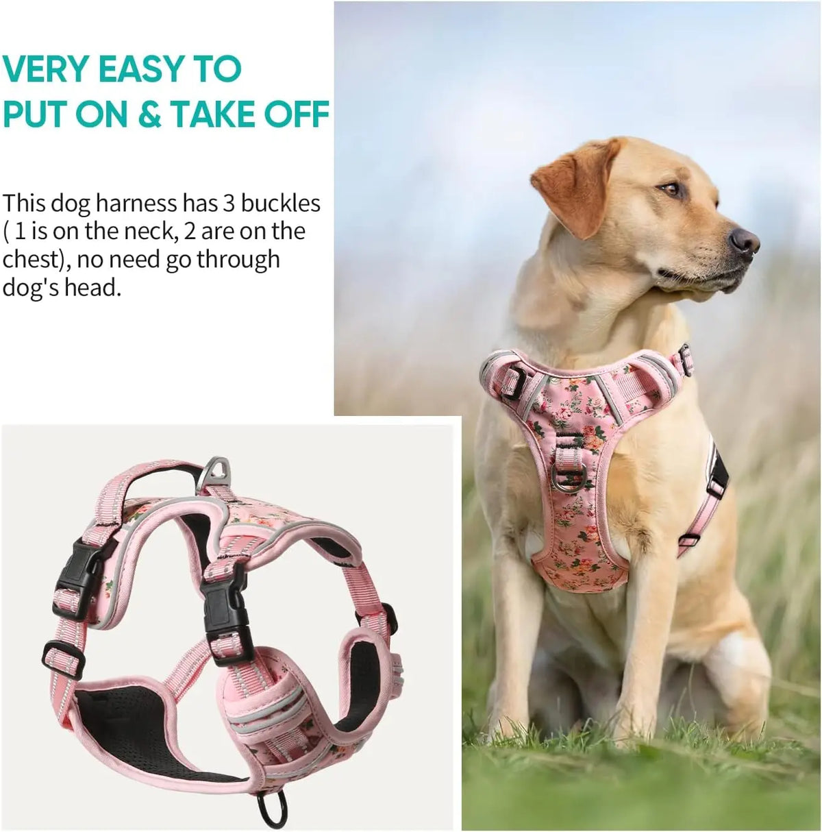 Adjustable Reflective Nylon Dog Harness with Safety Buckle No Pull Pet Vest Harness