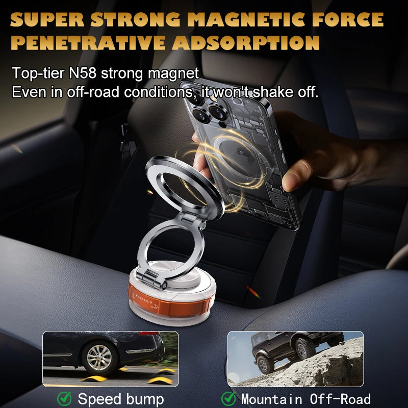 Premium Magnetic Car Phone Holder, Reusable Silicone Vacuum Suction Cup, Dual-Ring