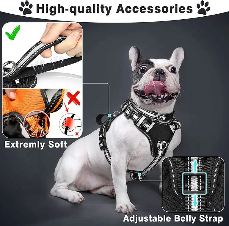 Comfortable Walking Working Adjustable Chest No Pull Dog Harness Vest With Collar Leash