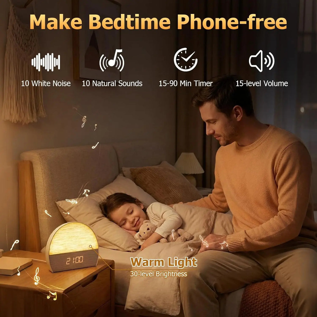 Digital Electronic Fabric Wake-Up Light & Smart Sunrise Alarm Clock with White Noise