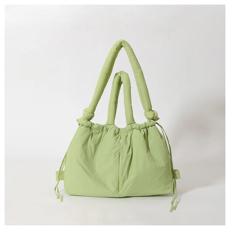 Waterproof Nylon Tote Bag Padded Handles Pillow Shape Foldable Shoulder Carry Handbag