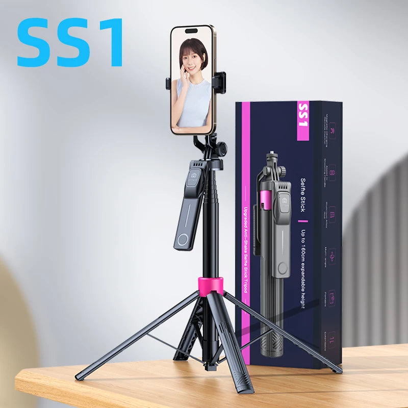 1.7M Aluminum Alloy Foldable Mini Tripod with Telescopic Selfie Stick for Camera