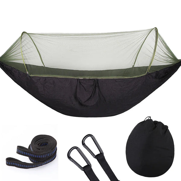 Lightweight Parachute Single Color Hammock with Mosquito Net for 1-2 Person All Seasons