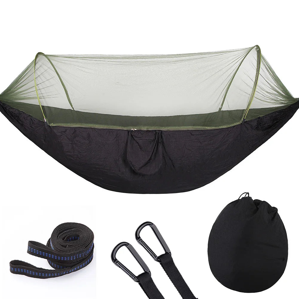 Lightweight Parachute Single Color Hammock with Mosquito Net for 1-2 Person All Seasons