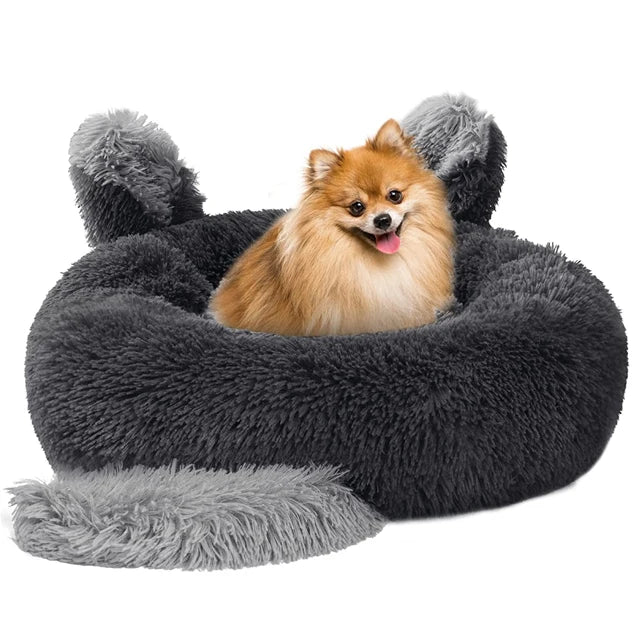 Furry Dog Bed Colorful Designs Coral Fleece Round Foam Large Fluffy Calm Donut Dog Bed