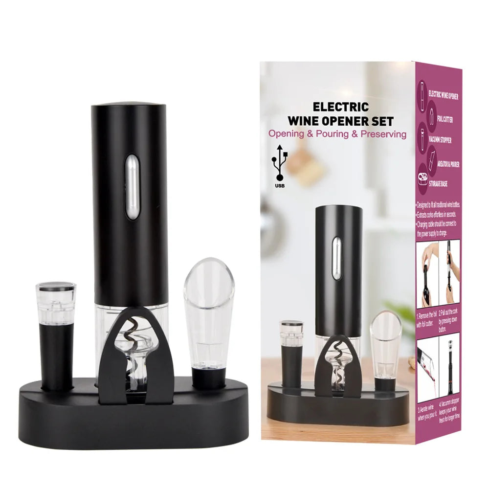 Modern Style Automatic Electric Wine Bottle Opener Set 304 Stainless Steel Four-Piece