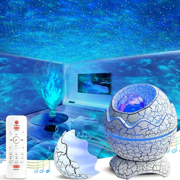 Starry Star Dinosaur Egg Projector Night Light BT Music Speaker Ocean Wave Kids Adults