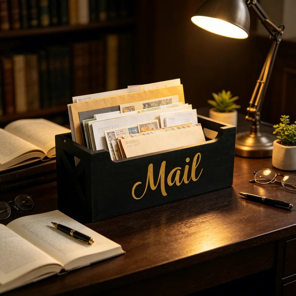 Wooden Rectangle Office Desk Organizer Letter Holder Rack for Home/Office Countertop