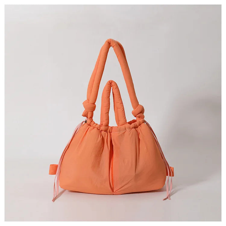 Waterproof Nylon Tote Bag Padded Handles Pillow Shape Foldable Shoulder Carry Handbag