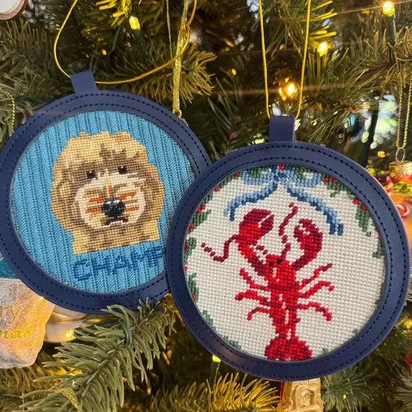 PU Needlepoint Self Finishing Round Leather Ornament Christmas Ornaments Needlepoint Self (Pack of 2)