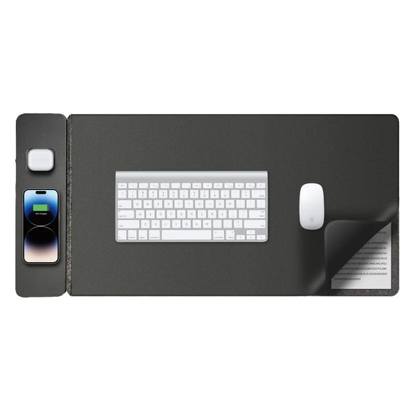 Office Decor Accessories Fast 15W Wireless Charging Mat Desktop Leather Mouse Pad