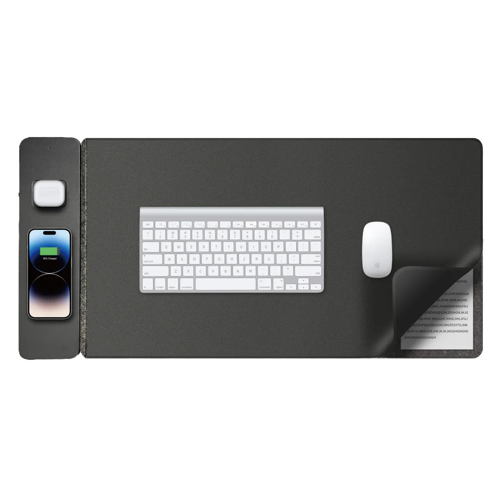 Office Decor Accessories Fast 15W Wireless Charging Mat Desktop Leather Mouse Pad