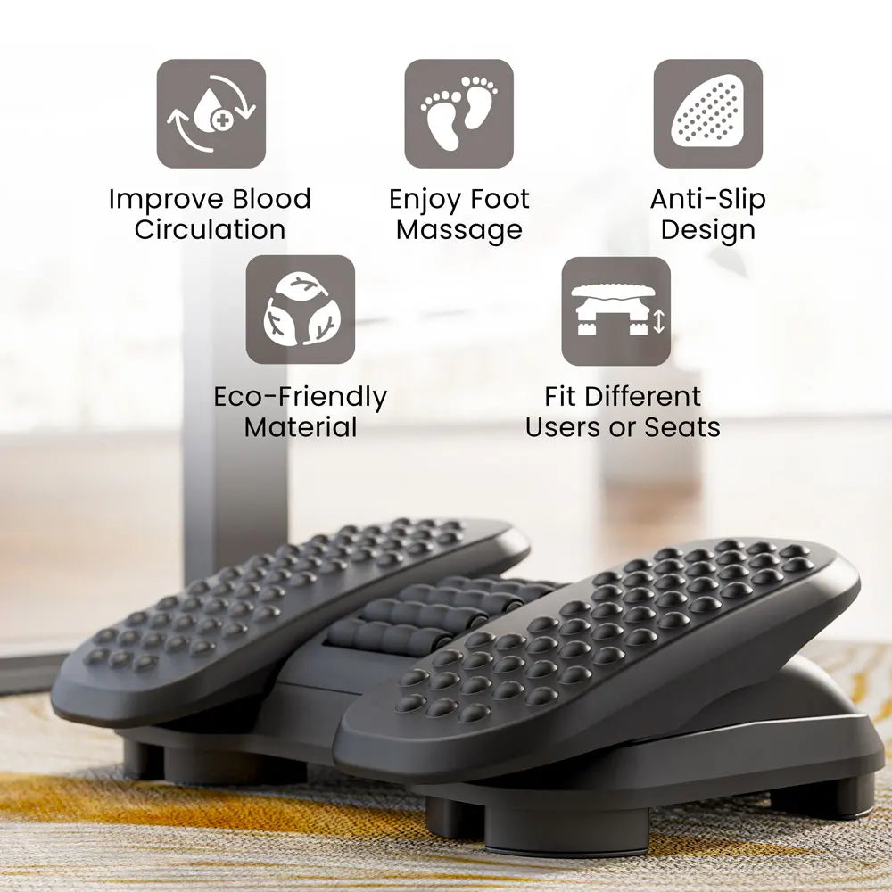 Ergonomic Foot Rest Under Desk Adjustable Massage Footrest With Split Pedals & Rollers