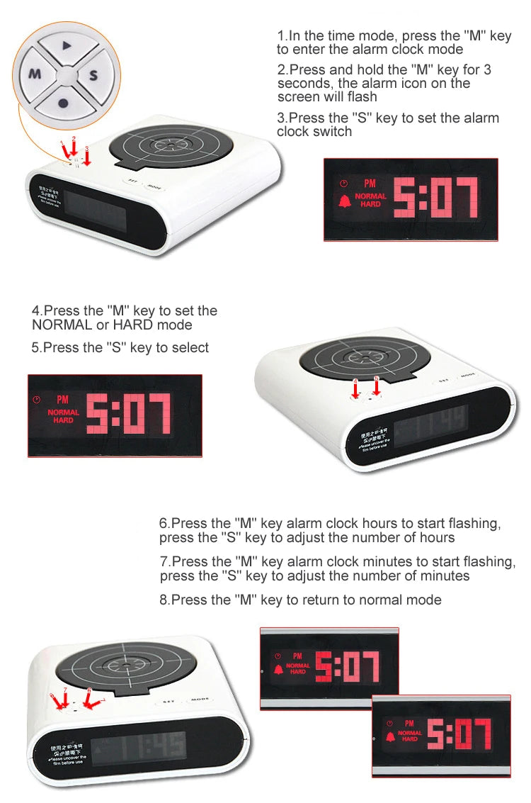 Lazy Wake Up Clock Gun Shooting Target Sunrise Alarm Clock for Sale