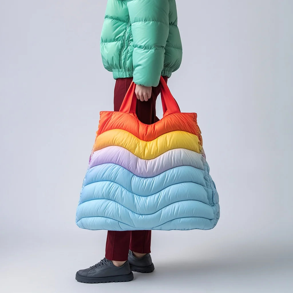 Unique Design Beautiful Colors Large Capacity Puffy Tote Bag Recycled Nylon Fabric Puffer