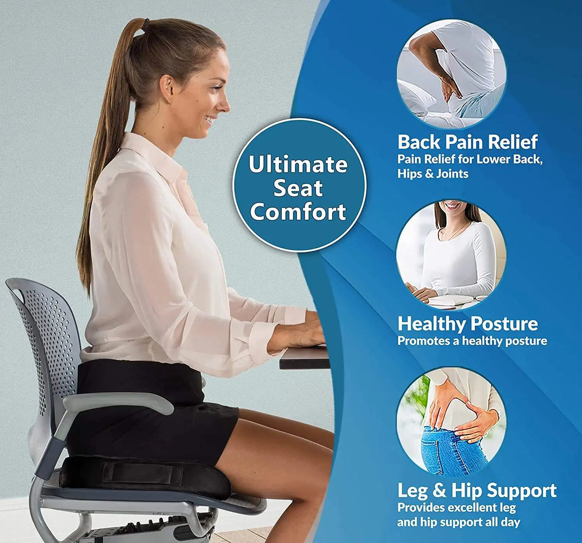 Non-Slip Gel Memory Foam Seat Cushion for Office and Car, 17.6 x 13.8 Inch