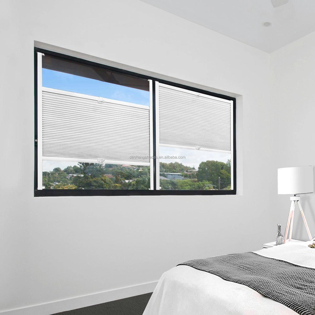 Customized No Drill Self-Adhesive Pleated Blinds Blackout Strip Full Shading Honeycomb