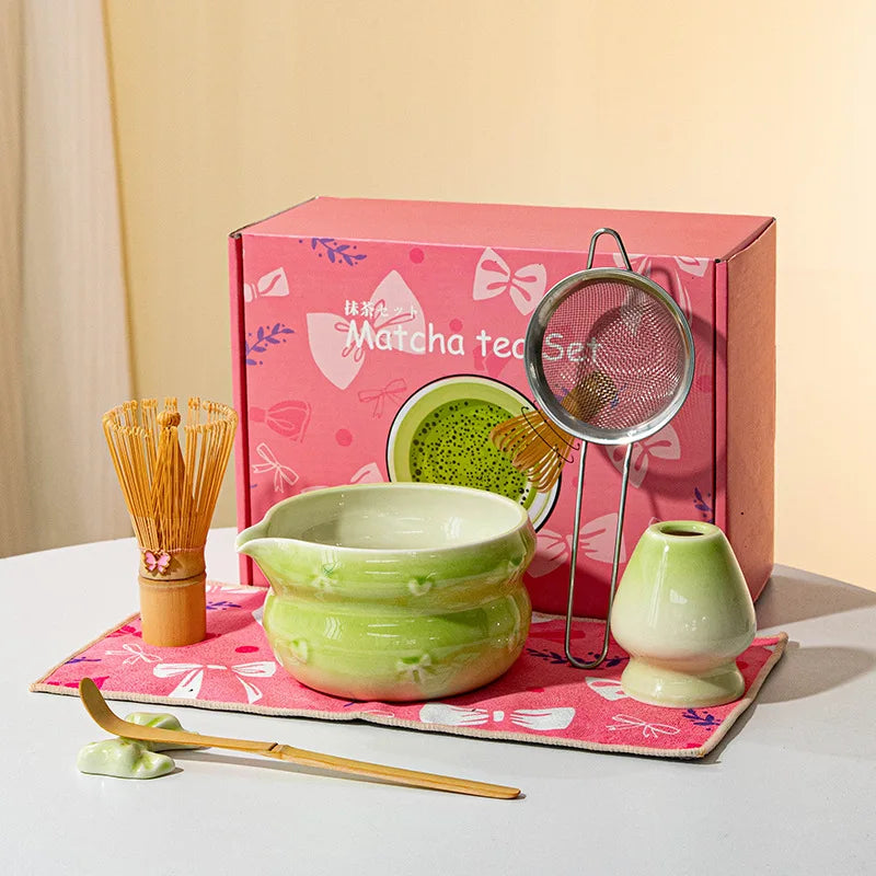 Chinese New Eco-Friendly Pink Whisk Mixing Kits Matcha Gift Set 5pcs Set Matcha Tea Set