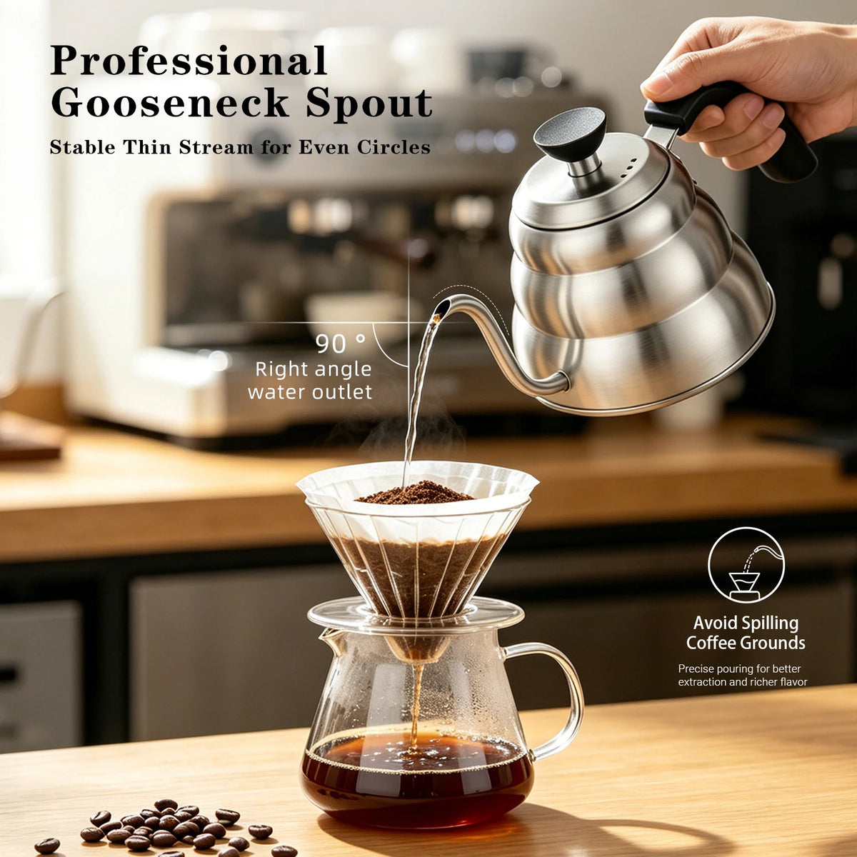 1000ml 304 Stainless Steel Gooseneck Pour Over Coffee Kettle Barista Drip Tea Pot