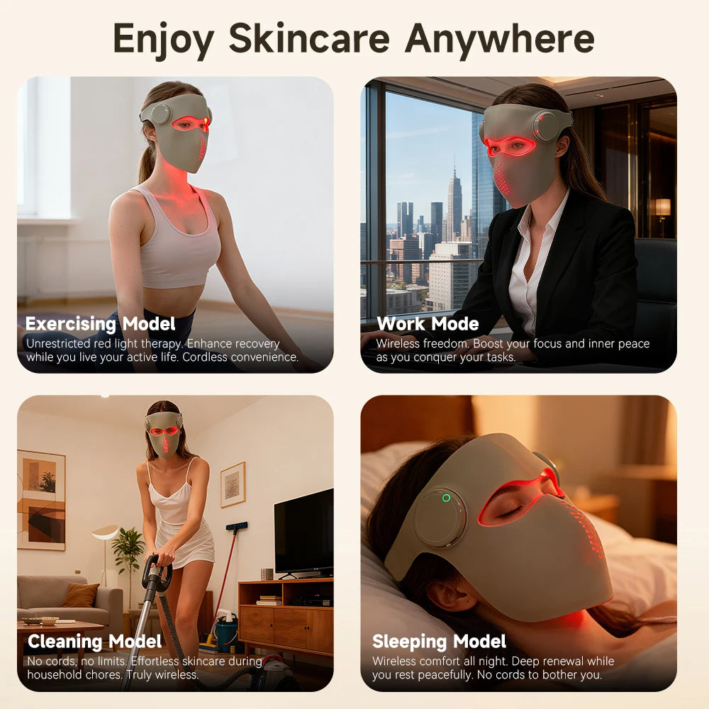 Wireless LED Face Mask with Red and Infrared Light Modes, 9 Colors