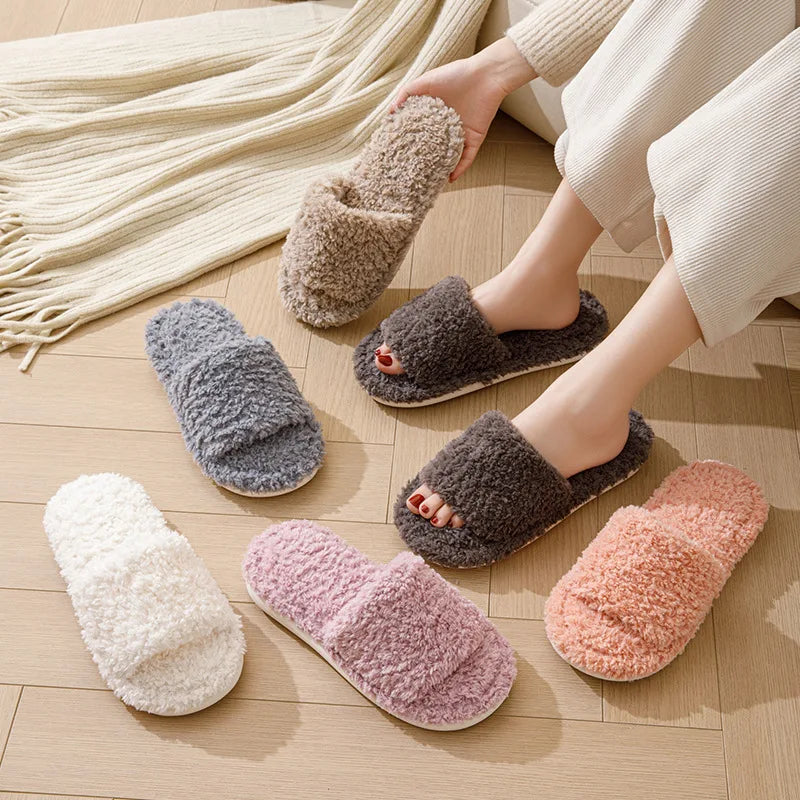 Custom Design House Indoor Warm Comfortable Cute Female Slippers Fur Bedroom Cloud Slides