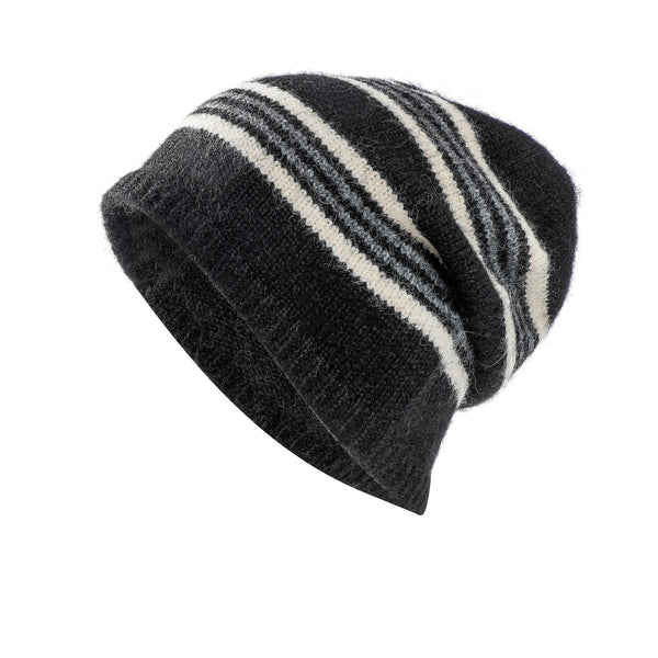 Winter Striped Wool Blend Beanie Hat Custom Unisex Jacquard Slouchy Knit Cap Thermal