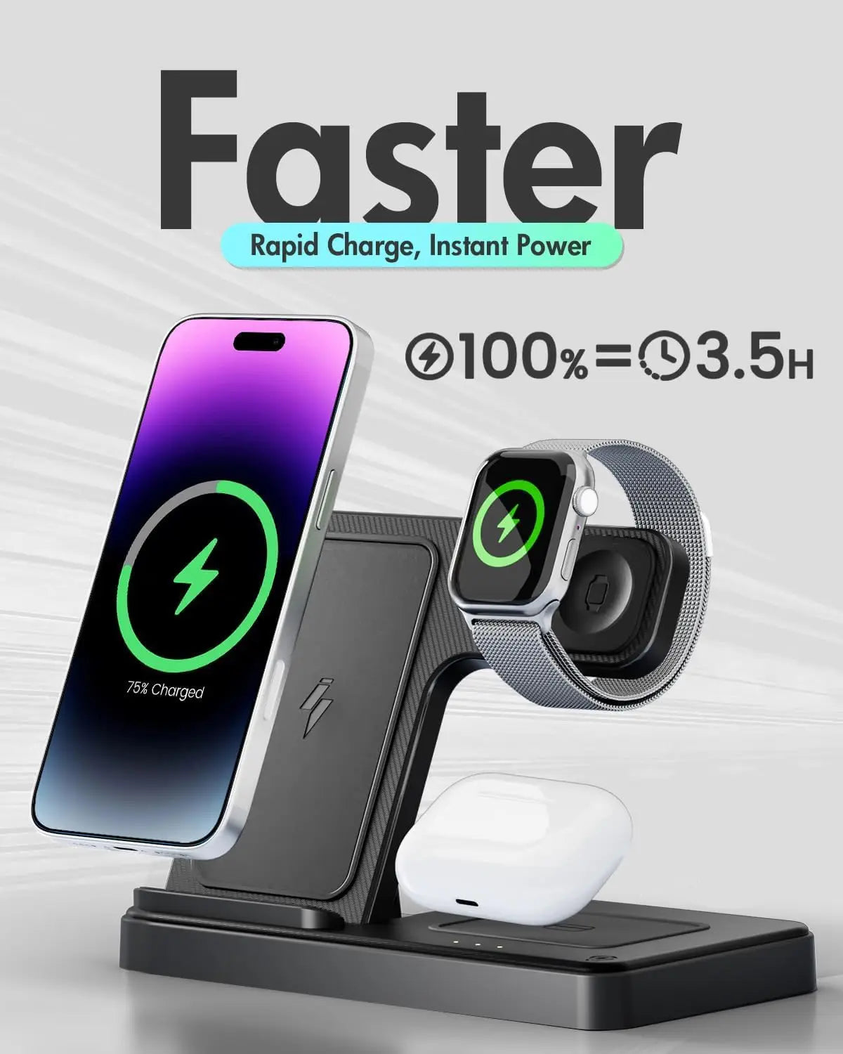 3 in 1 Wireless Charging Station Fast Charging Portable and Fast Wireless Charging