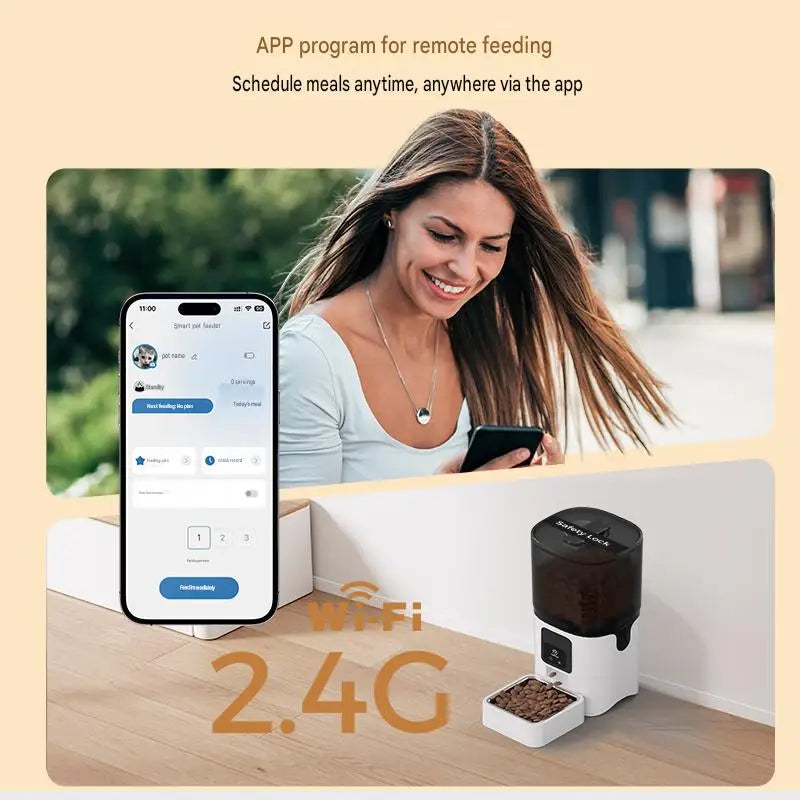 6L Automatic Cat Feeder with APP Control Auto Dry Food Dispenser with Detachable Food