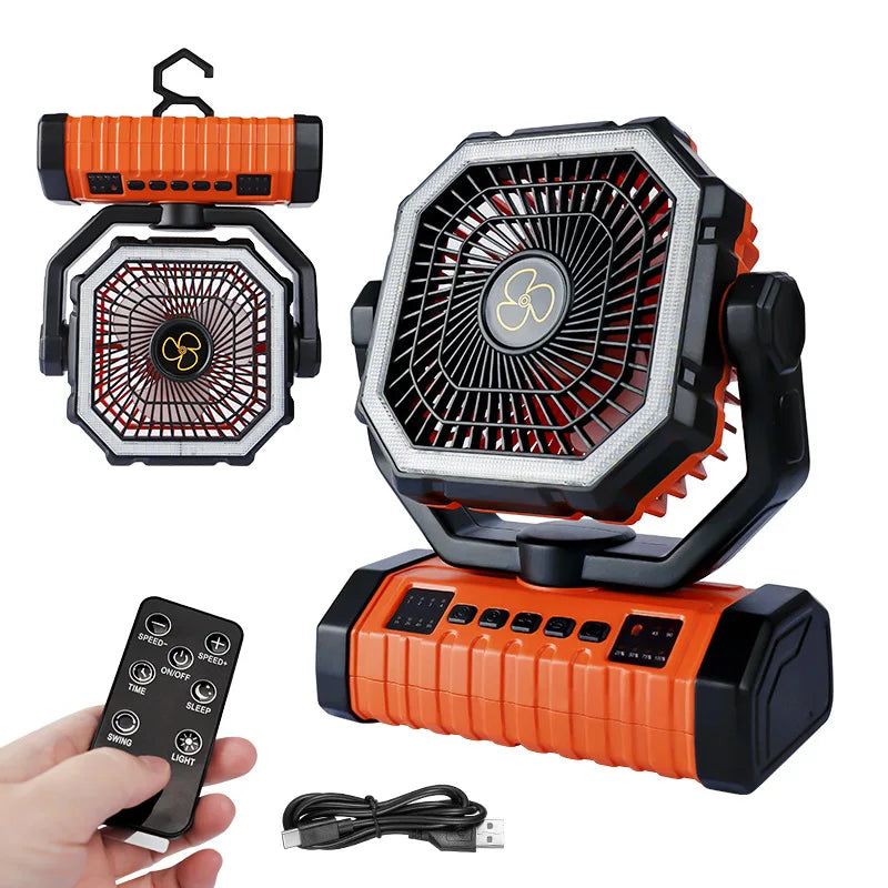 Outdoor Camping Fan Electric Long Battery Life Rechargeable Oscillating Silent 20000mAh