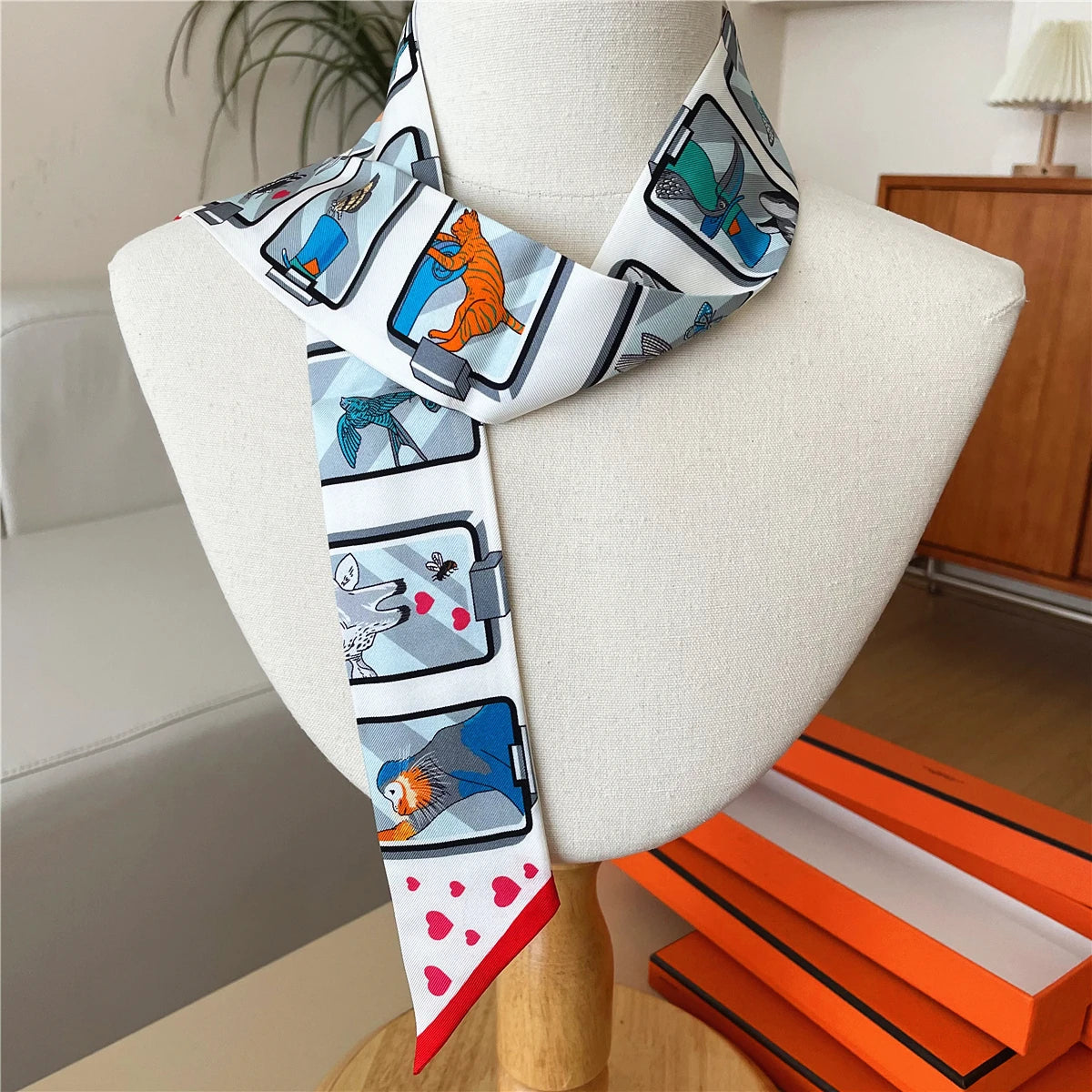 5*86 Cm Neck 100% Silk Scarf Custom Printing Scarves Designer Head Bag Women Stylish