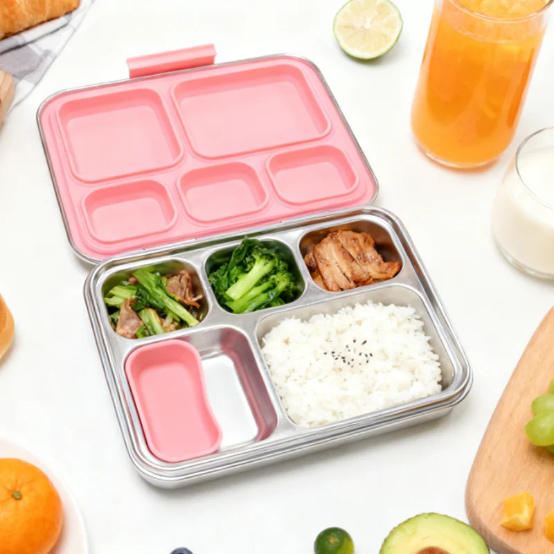Durable 304 Stainless Steel 5-Compartment Bento Lunch Box Leakproof BPA Free 1240ml