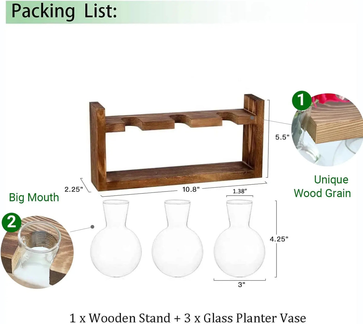 Classic Retro Solid Wooden Plant Propagation Station Eco-Friendly Hydroponics 3 Bulbs