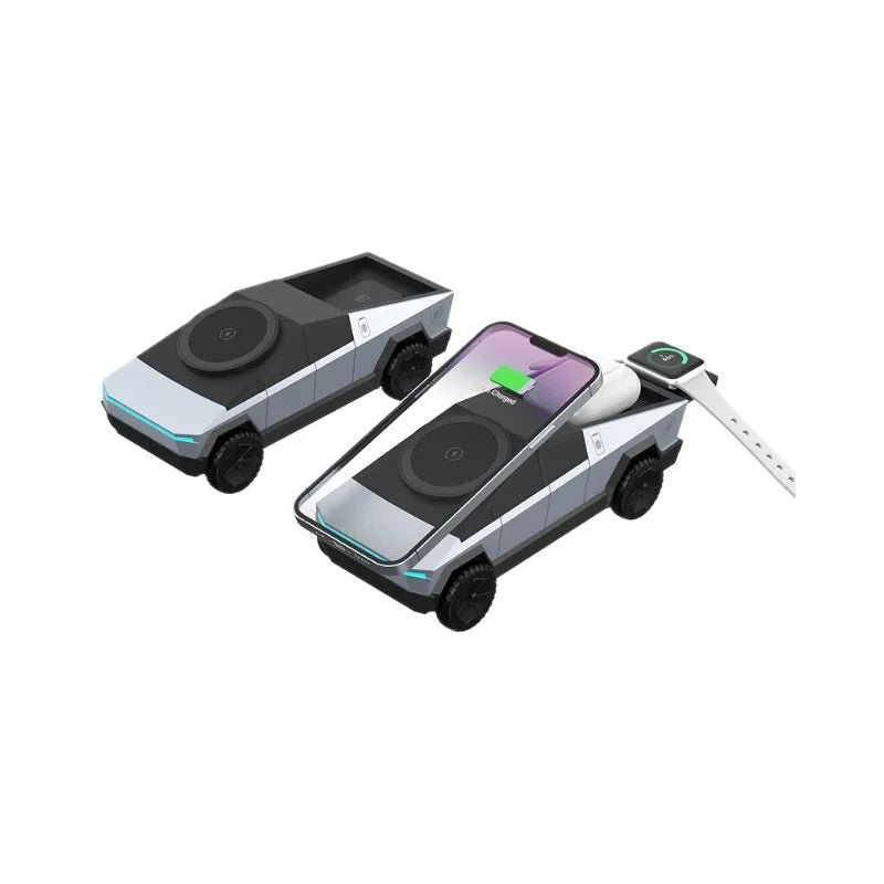 Certified 3-in-1 Magnetic Fast Charging 15W Wireless Charging Station Cybertruck Desk
