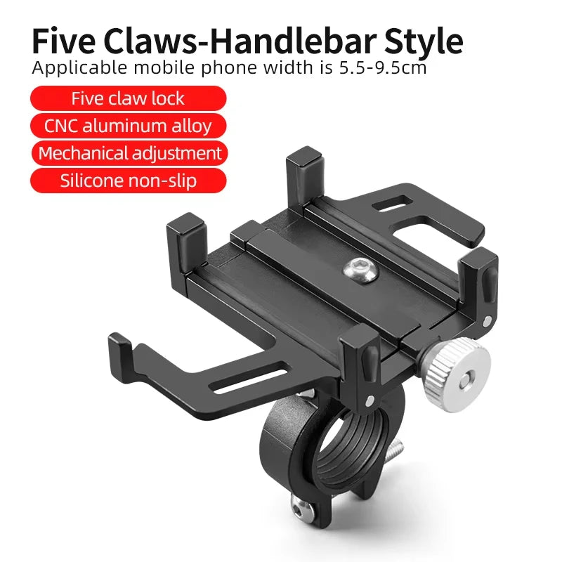 Motorcycle Phone Holder Bicycle Electric Smartphone CNC Aluminum Alloy Bracket Five Claws
