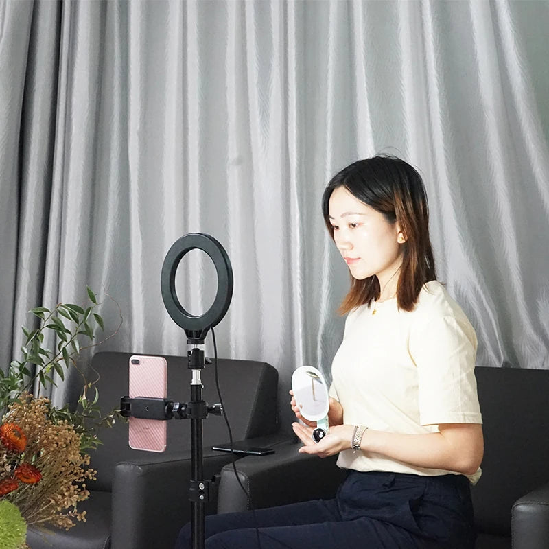 LED Selfie Ring Light Adjustable Phone Holder Tripod Live Stream Video Studio Product