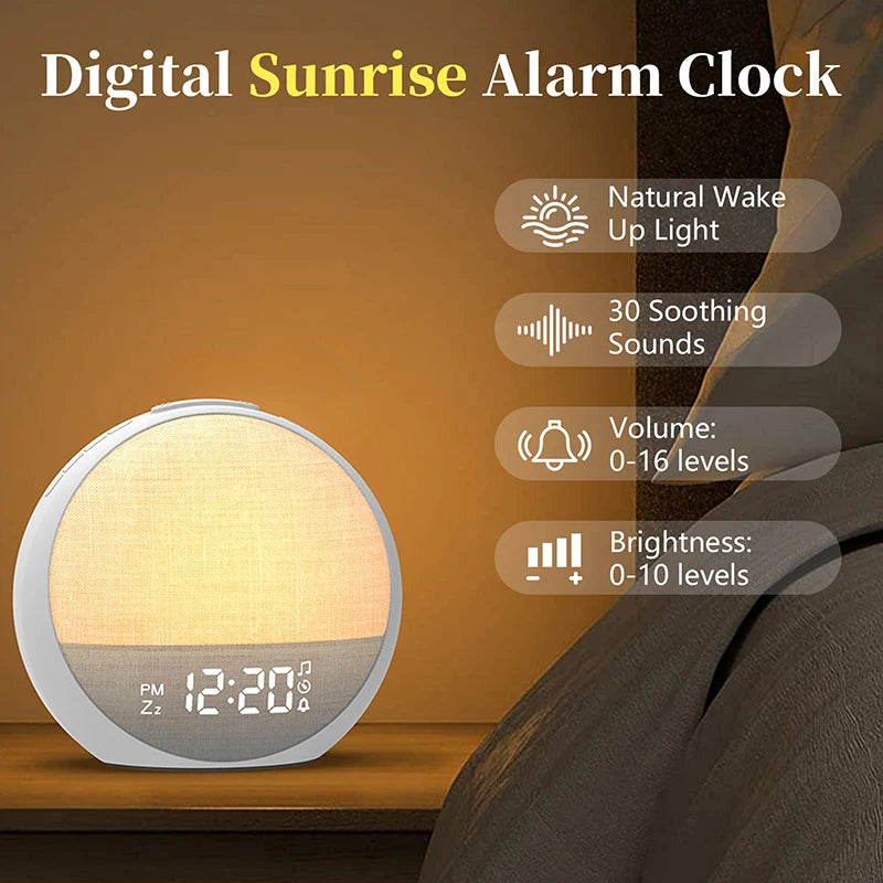 Sunrise Alarm Clock - Wake Up Light with FM Radio & Nature Sounds for a Gentle Morning