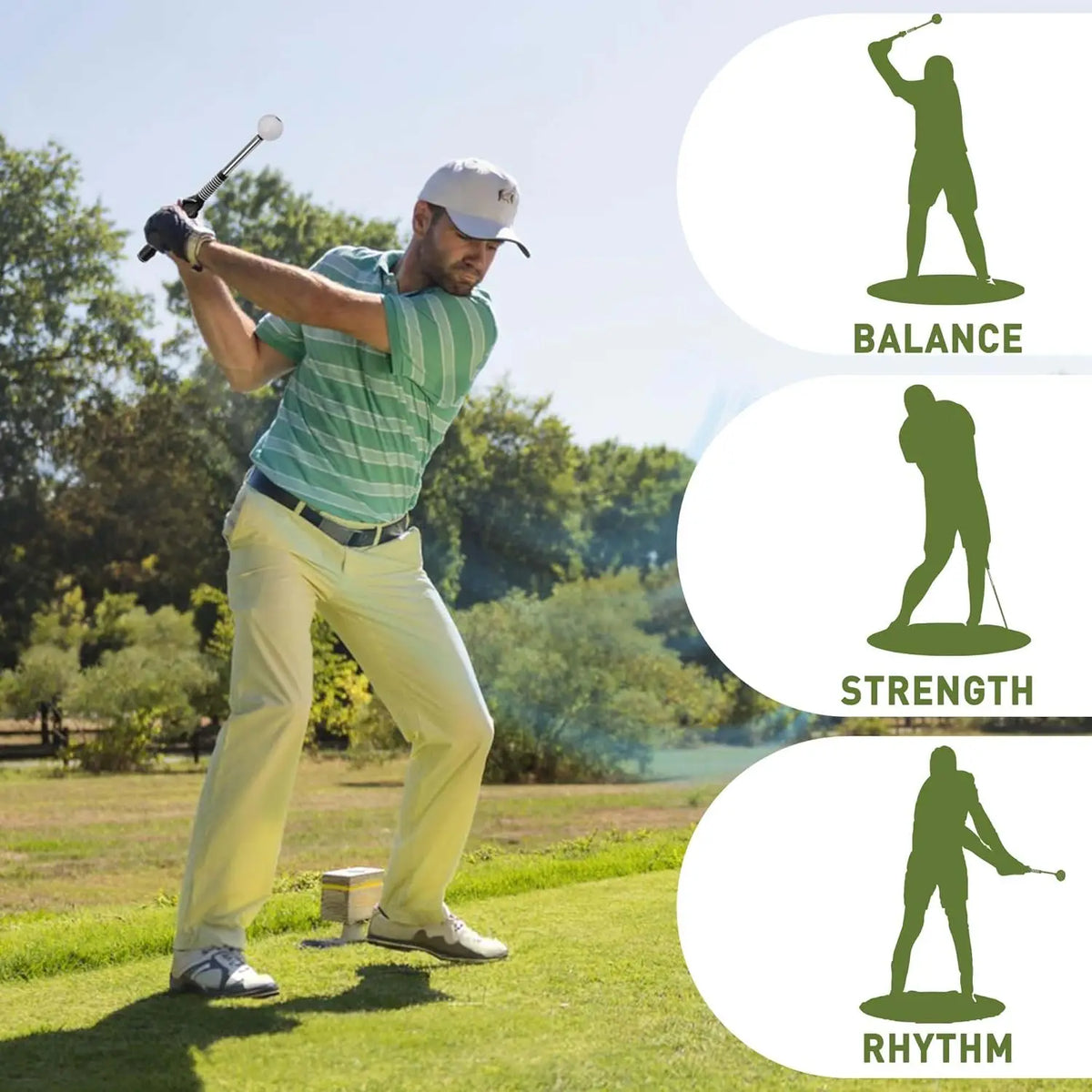 Indoor Golf Swing Trainer Stainless Steel TPE Construction Rubber Grip Shaft Swing