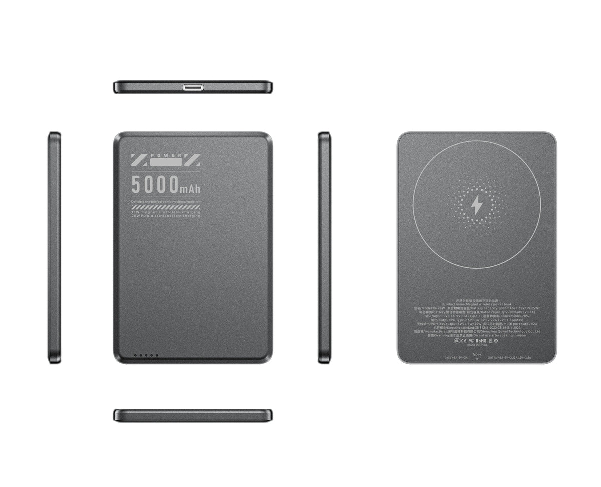 Ultra Thin Portable 20W Wireless Magnetics Fast Slim Charging Aluminum Alloy Li-Polymer