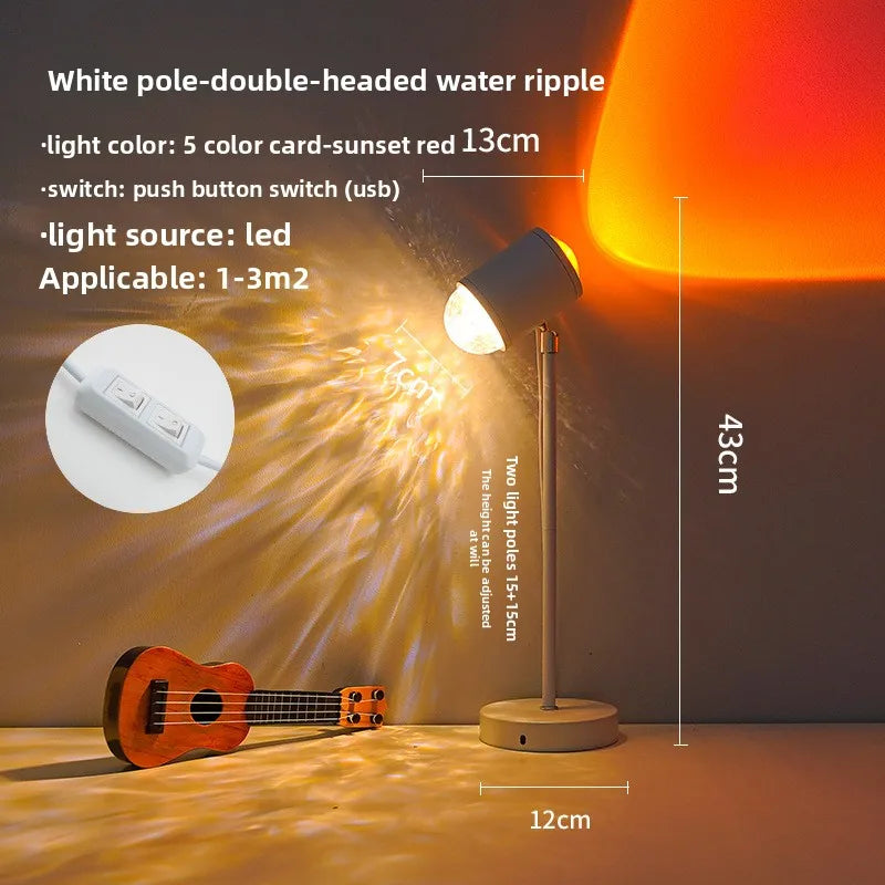 Double-Headed Sunset Water Ripple Lamp Dynamic Rotating Atmosphere Projection for Live