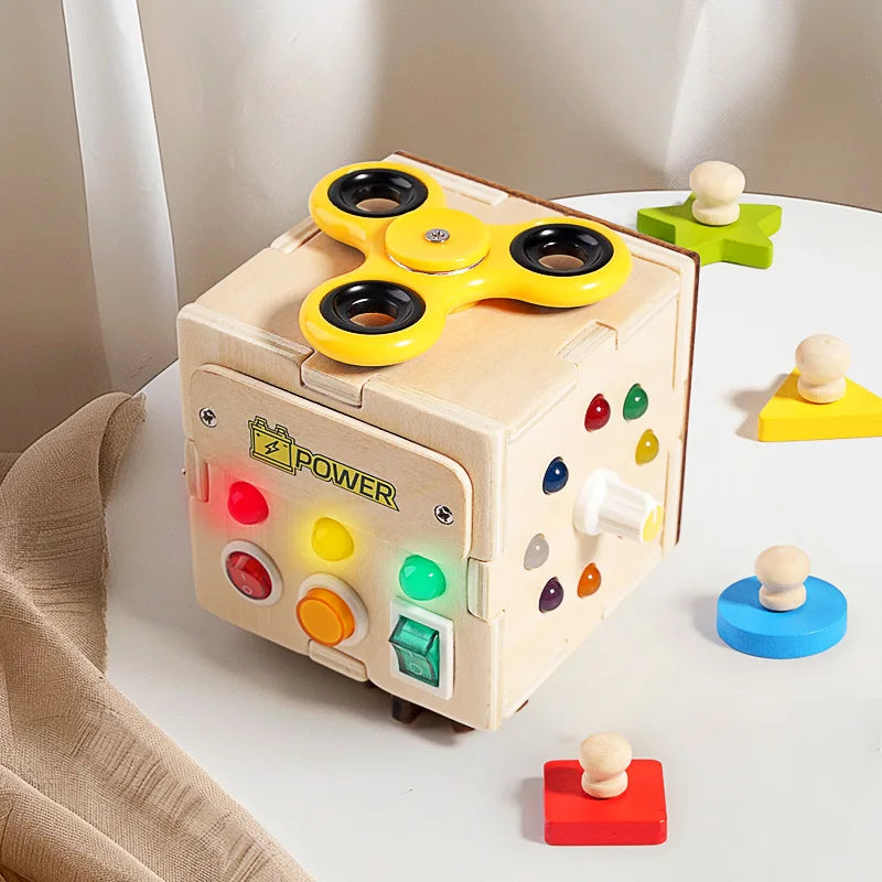 Montessori Sensory Busy Board for Toddlers LED Light Natural Wooden Activity CE Certified