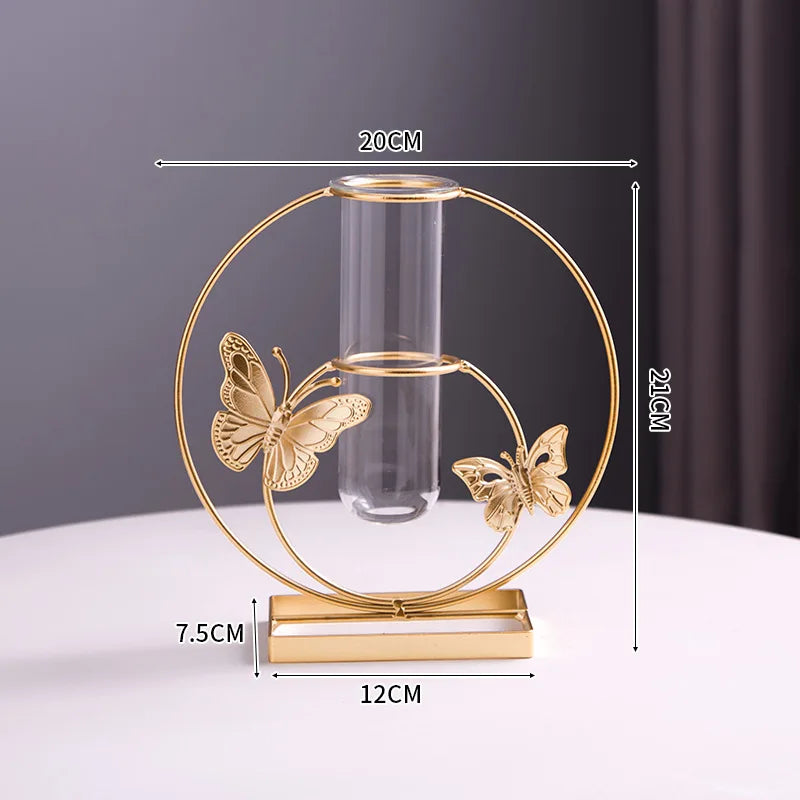 Modern Metal Plant Propagation Station Ginkgo Leaf Desktop Glass Hydroponic Planter Pots