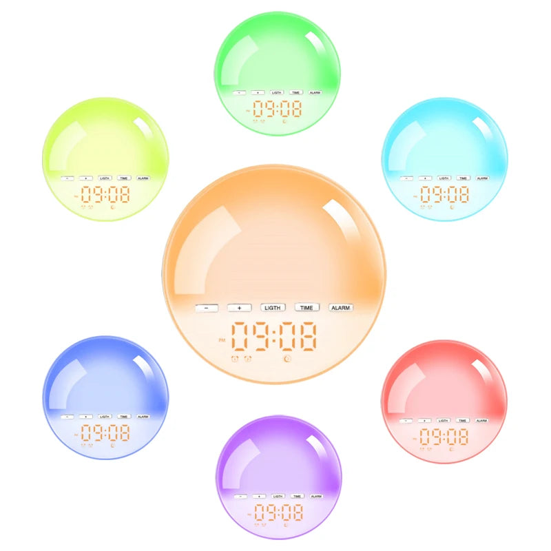 7 Color Changing Digital Wake Up Light Sunrise Sunset Sunlight Alarm Clock Sunrise Alarm