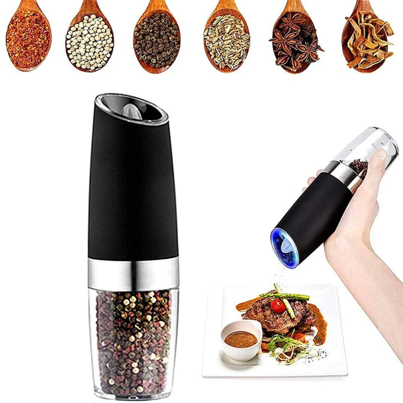 Adjustable Coarseness Electric Pepper & Salt Grinder with LED Light Stainless Steel