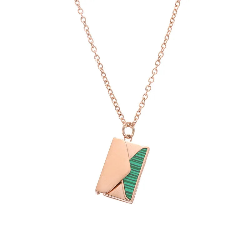 Customized Stainless Steel Envelop Necklace Green Stripe Love Letter Necklace