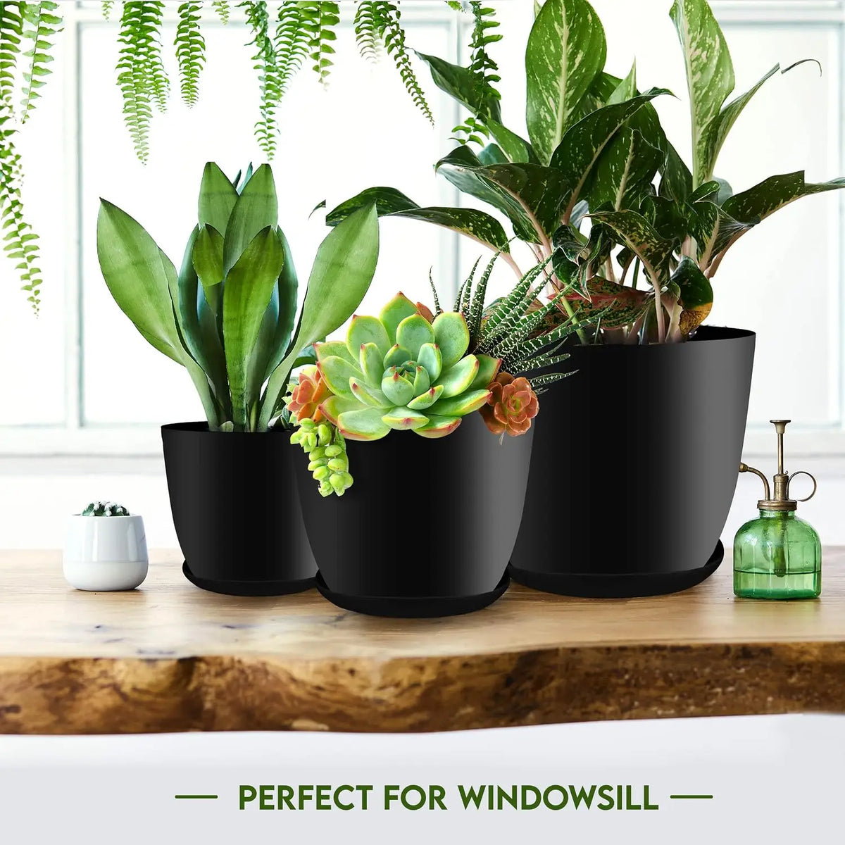 5 Pack Eco-Friendly Durable Self-Watering Plastic Flower Pots Drainage Holes